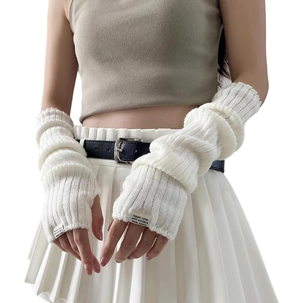 Arm Warmers y2k baggy knitted arm armer for Women, Stretchy Fingerless Knit Winter Gloves Soft and Cozy Accessories with Thumb Hole, Warm Fashion Layer for Cold Weather (1 Pair)