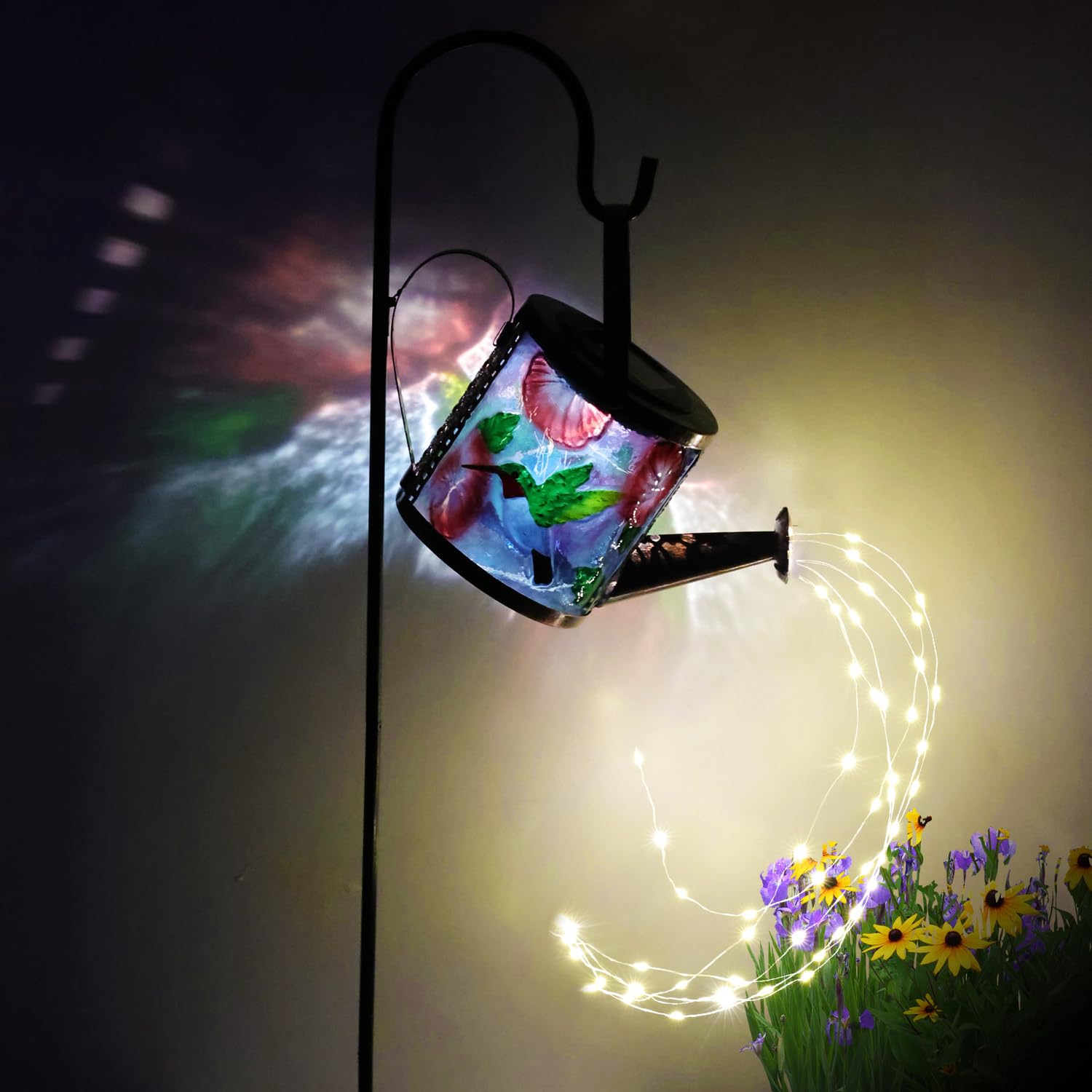 Solar Outdoor Landscape Lights-Waterproof 3D Hummingbird Watering Can Stake Lights with Warm LED for Garden Patio Decoration (Hummingbird)