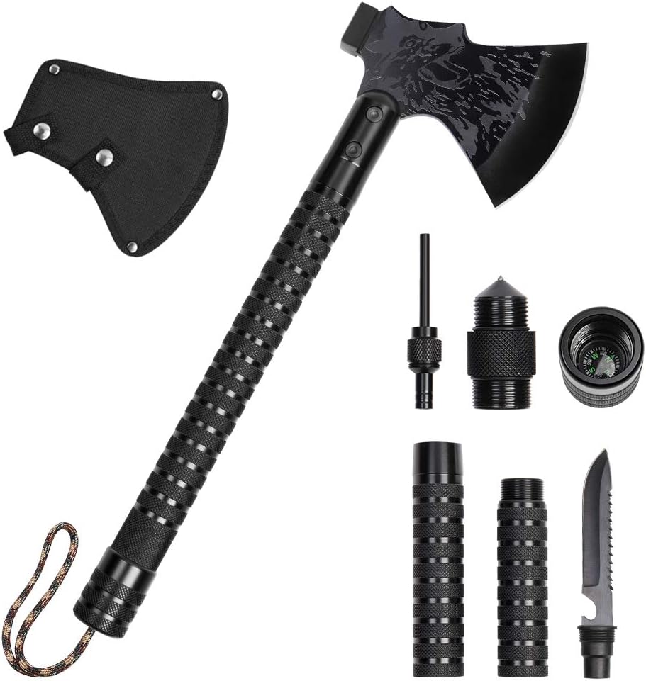 Camping Survival Axe, Multitool Camping Hatchet with Hammer Folding Tactical Hatchet Survival Tools for Hiking, Backpacking, Emergency, Hunting, Outdoor