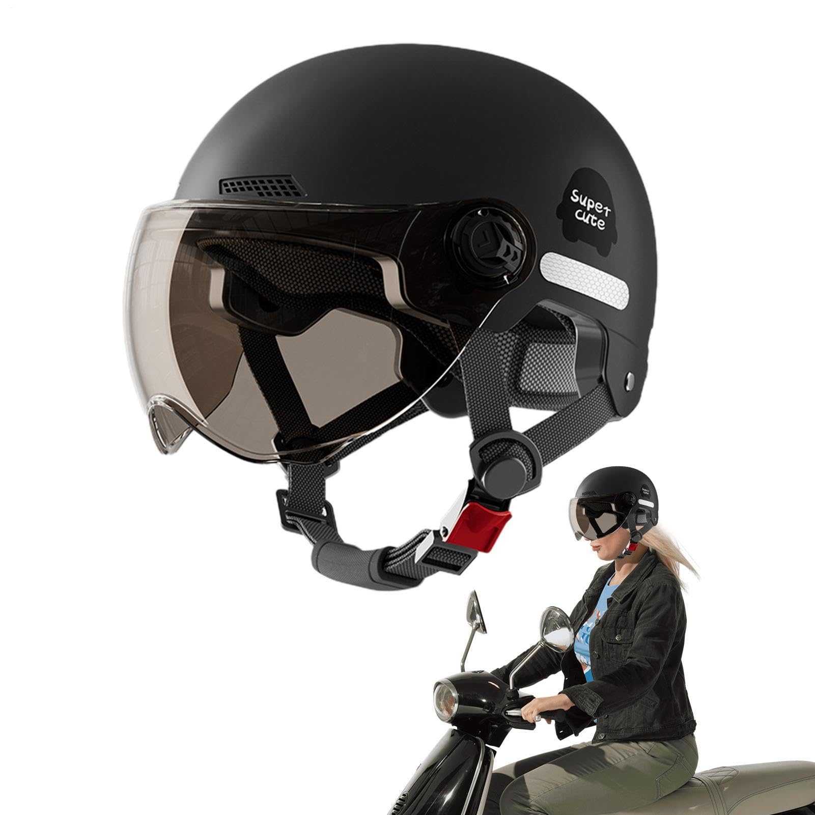 Casque Trottinette Electrique Casque pour Vélo Électrique Trottinette | Électrique Avec Visière Moto Jets Ouvert Ouvert Moto 3/4, Unisexe Adulte,45-65 Cm