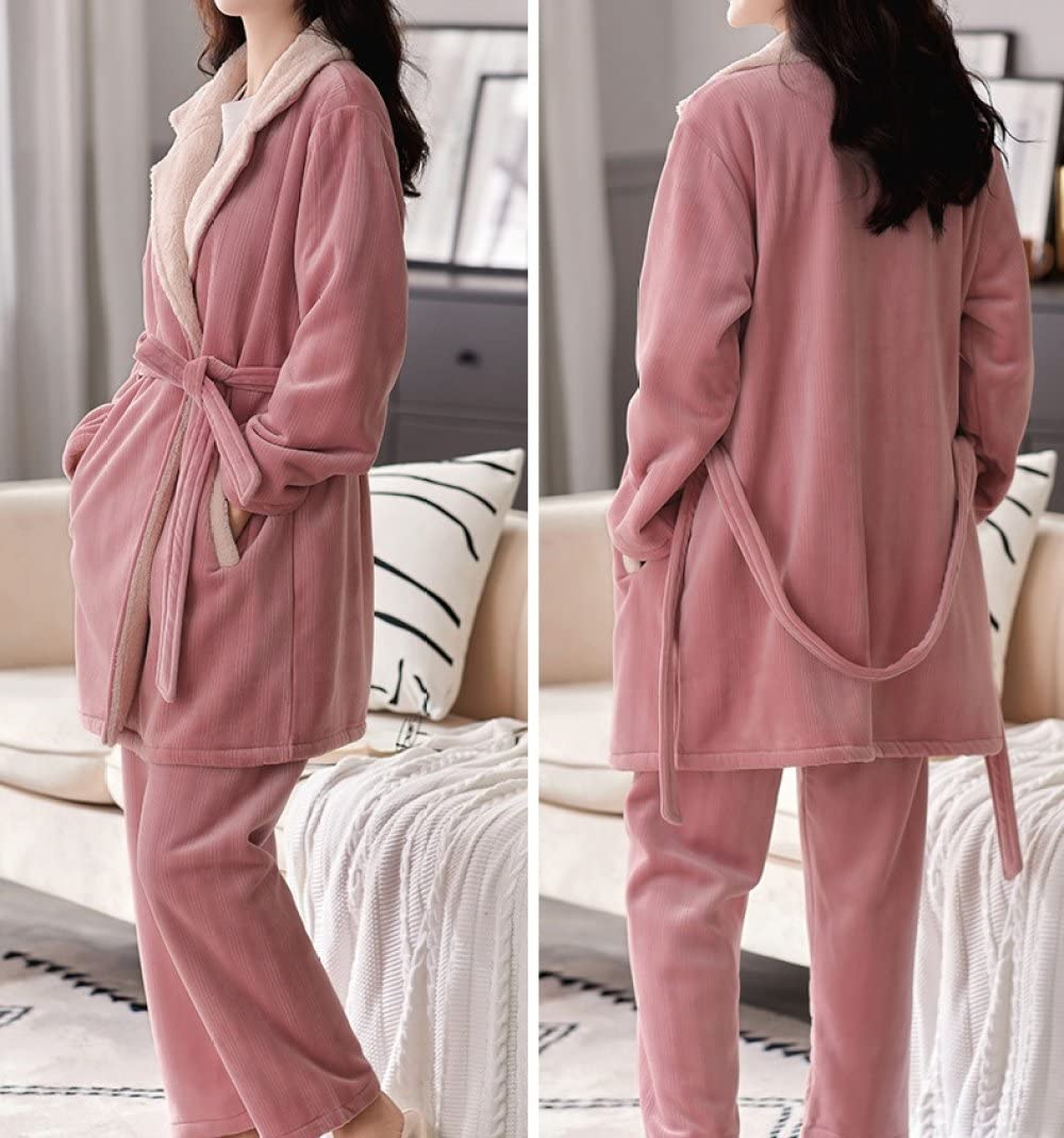 GHYUB Robe De Chambre Polaire À Capuche Pour Femme, Robe De Chambre En Microfibre, Pyjama Haut Plus Épais Et Plus Long, Peignoir À Capuche Simple En Polaire Corail Pour Étudiants
