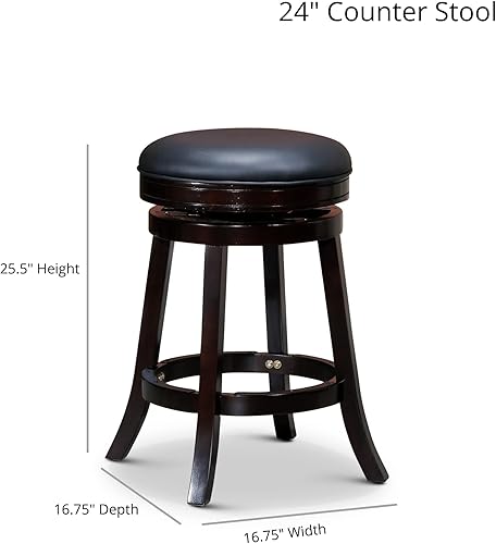 Miniatura 3 de DTY Indoor Living Creede Taburete giratorio sin espalda, acabado gris desgastado, altura de mostrador de 24 pulgadas, asiento de cuero negro