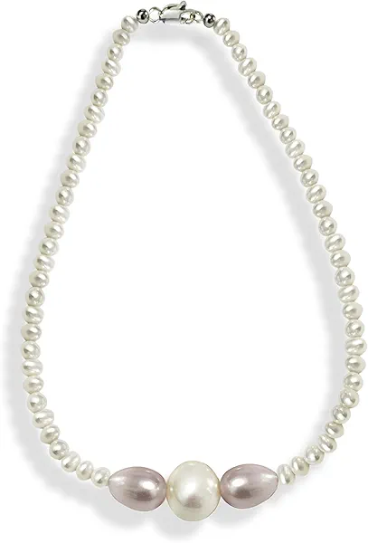 Weixinghera Epic Freshwater Pearl Chain Necklace - 3mm Pearls, 7mm Pink & Purple Rice Beads, 8mm Large Pearls - Trendy Women's String Necklace