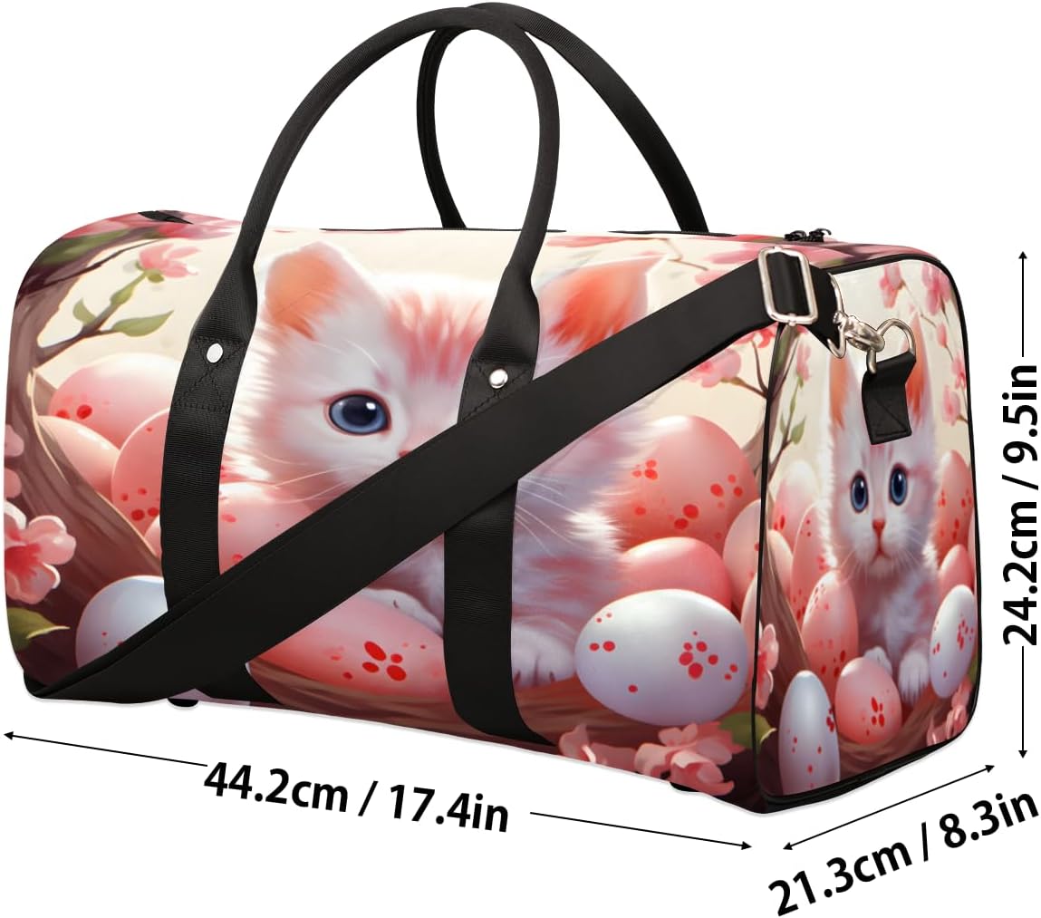Cute Cat Flowers Leaves Travel Duffel Bag for Women Men Large Capacity Overnight Weekender Bags for Lightweight Waterproof Sport Gym Bag for Workout Yoga Swim
