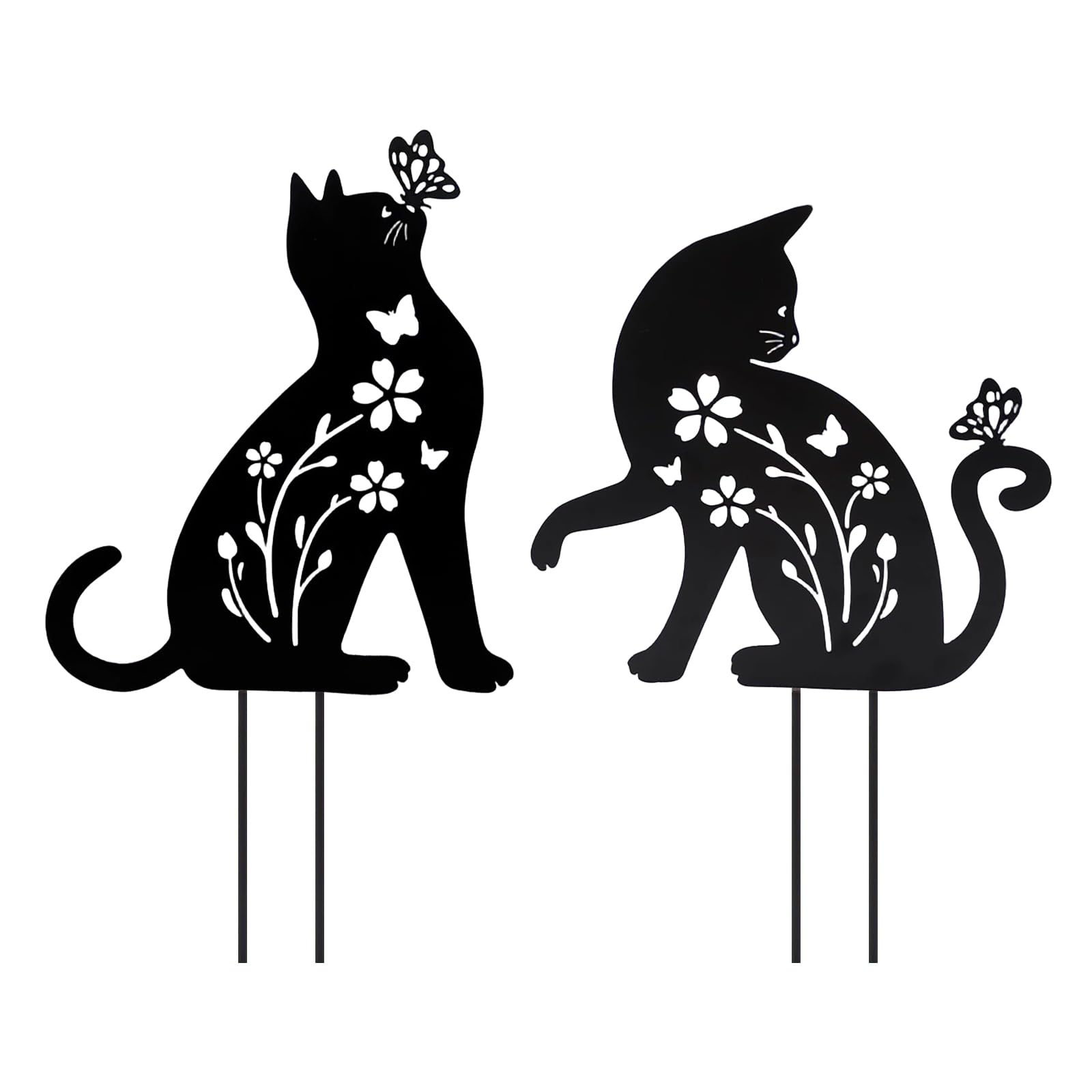 Nodrex 2 Pcs Black Cat Garden Ornaments Outdoor, Metal Garden Ornaments Decorative Garden Stakes, Garden Sculpture for Lawn Yard, Garden Gifts for Animal Lovers
