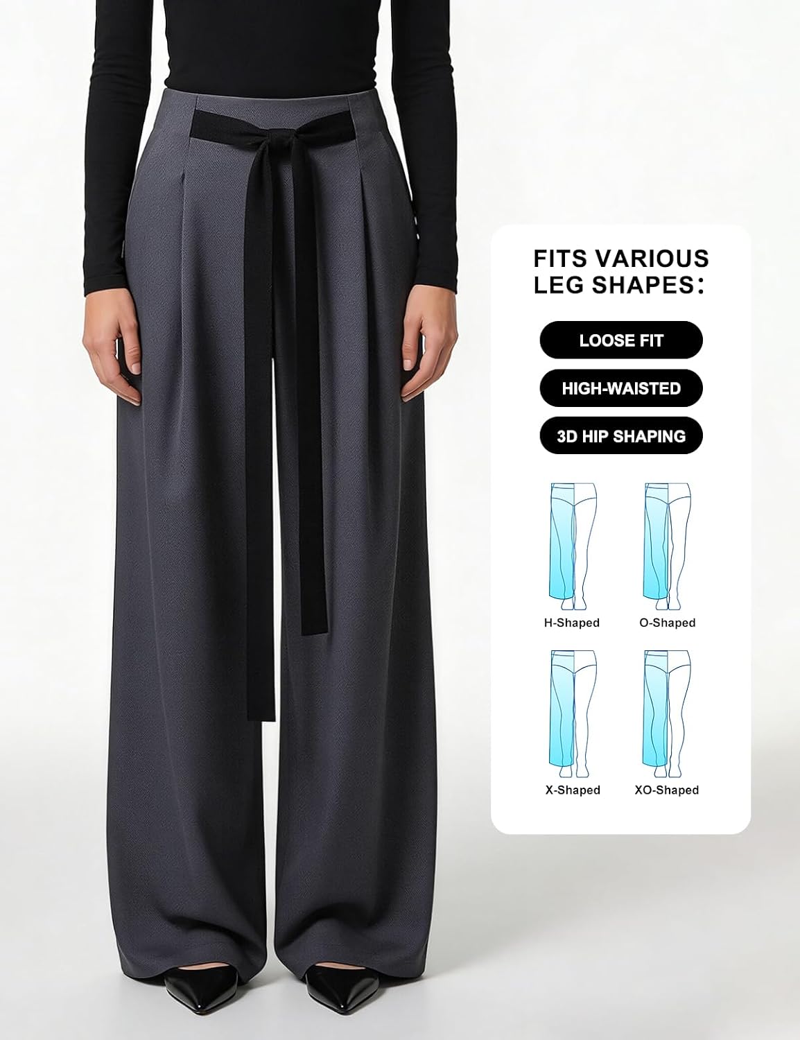 SUMABA Women's Wide Leg Pants High Waisted Casual Tie Knot Pants with Pockets Loose Business Trousers