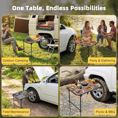 Mesa de Camping Plegable de Acero con Montaje en Neumático, Altura Ajustable, Color Negro miniatura 7