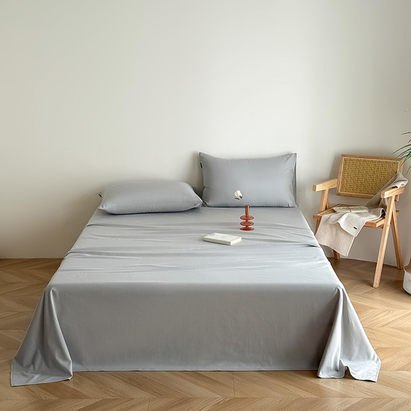 Bettlaken ohne Gummizug 245x250cm Grau | Baumwolle,Extra großes Bettlaken,Einfarbig,Sommerlaken，weiches und atmungsaktives,mit 2 x Kissenbezug von 50 x 75 cm