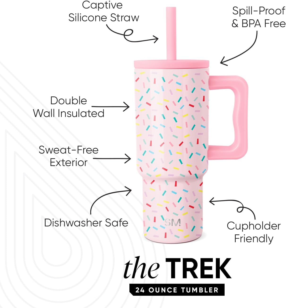 Simple Modern Kids 24 oz Tumbler with Handle and Silicone Straw Lid | Spill Proof and Leak Resistant | Reusable Stainless Steel Bottle | Gift for Kids Boys Girls | Trek Collection | Confetti - Image 2