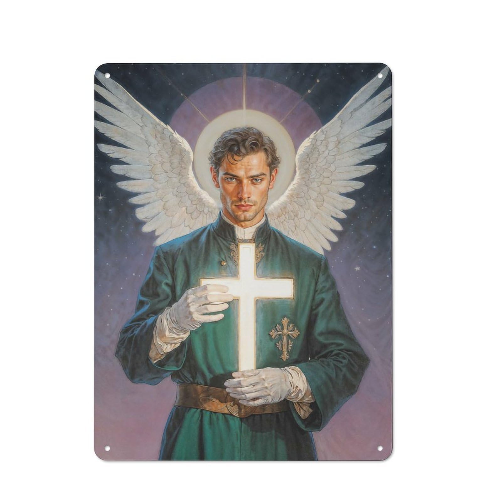 Junmoney Archangel Raphael Holding Glowing Cross Vintage Metal Sign 40X30cm For Bar Or Restaurant, For Vintage Wall Decor Fans, For Living Room And Hallway Decor