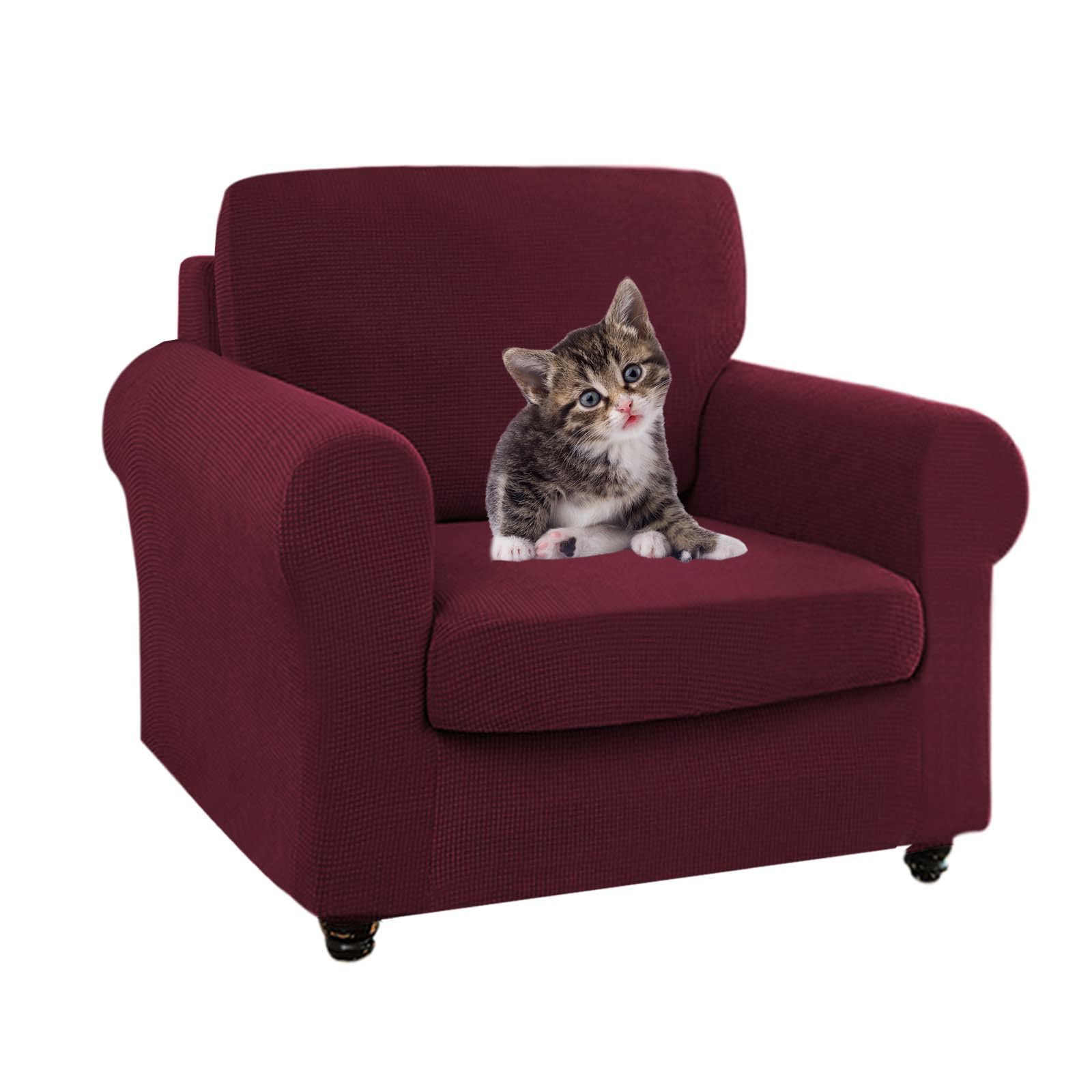 SYLC Ektorp Sofa Cover with Seat Cushions Covers and Backrests Covers Sofa Covers Stylish Stretch Jacquard Couch Slipcover Protector (Winered,Chair+1 Seat+1 Back)