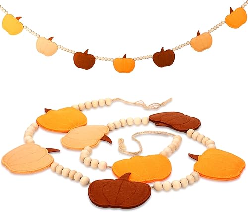 Capoda Decoraciones de otoño de fieltro 3D de calabazas con cuentas de madera, decoración colgante de Acción de Gracias para el hogar, chimenea,