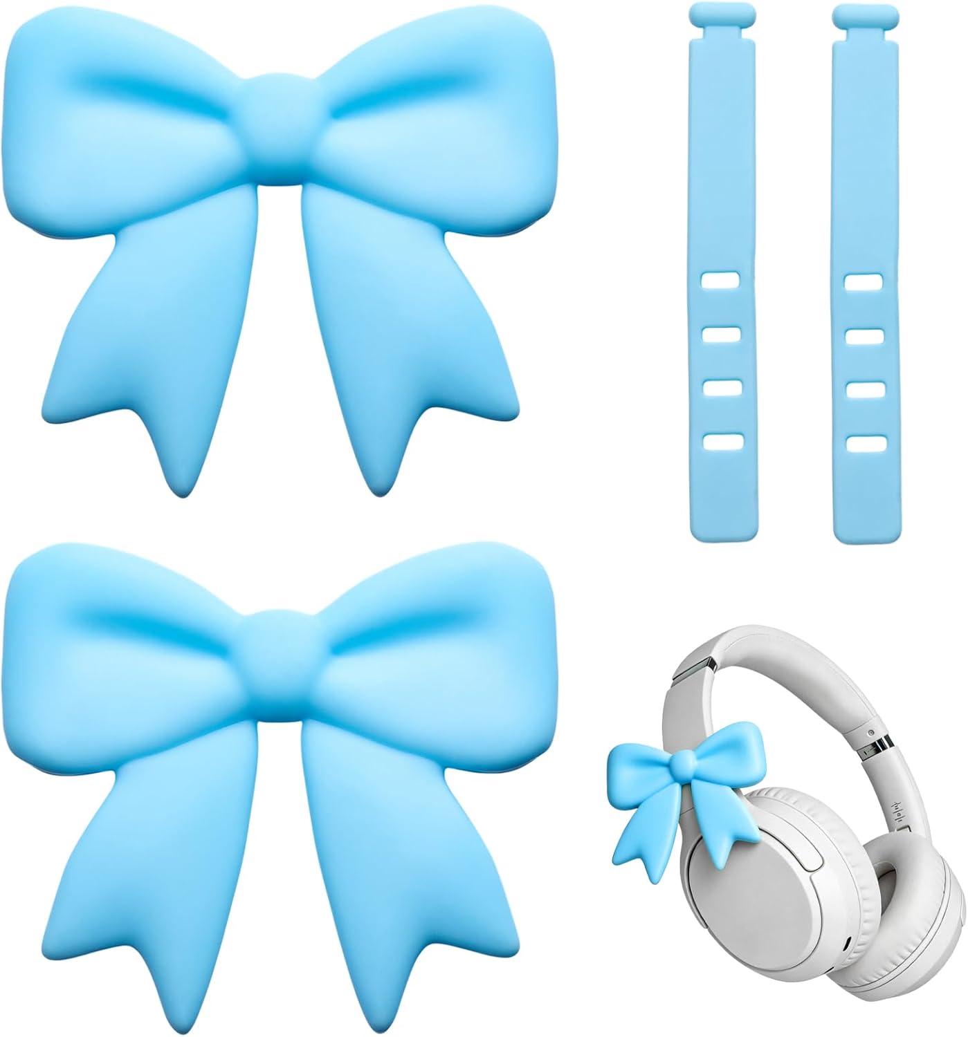 2Pcs Bow Headphone Accessories Decoration Silicone Adjustable Headset Bows Accessories for Universal Headphones Music Lovers Gamers Gift (Blue)