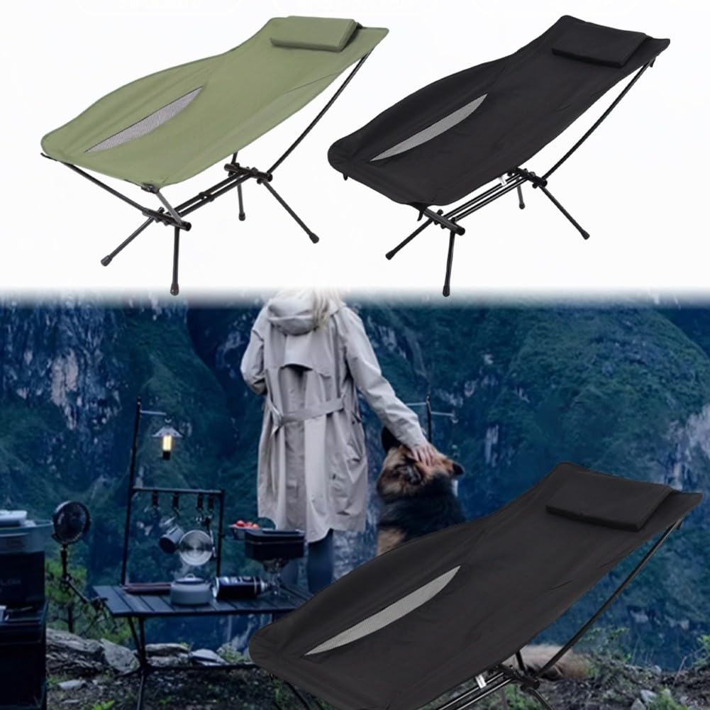 Silla plegable para exteriores, marco de aleación de aluminio ligero, reclinable portátil para camping, pesca, senderismo, bajas emisiones, estabilidad segura, fácil montaje, negro (negro)