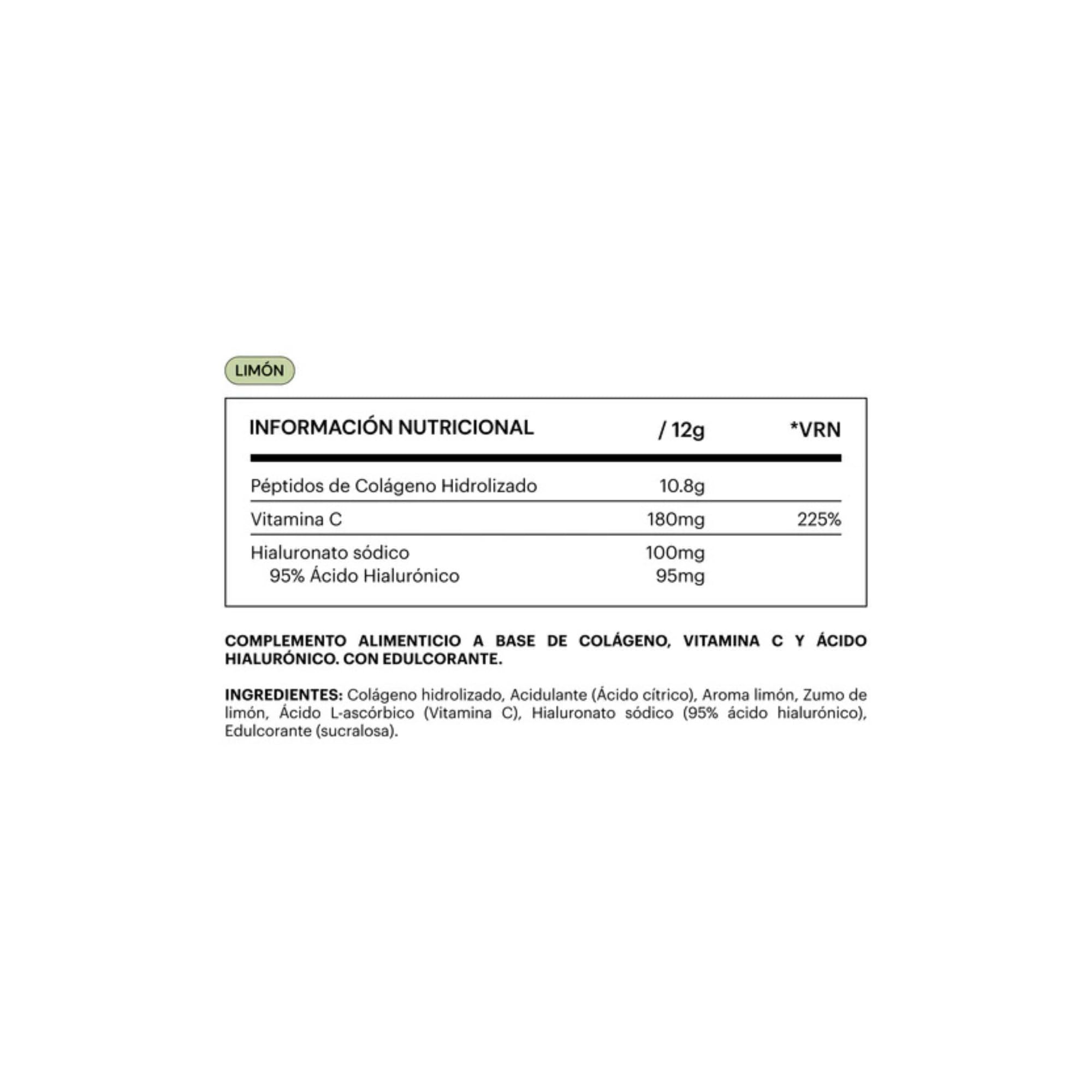 Colageno Hidrolizado Acido Hialuronico Vitamina C 360 g Limon be levels