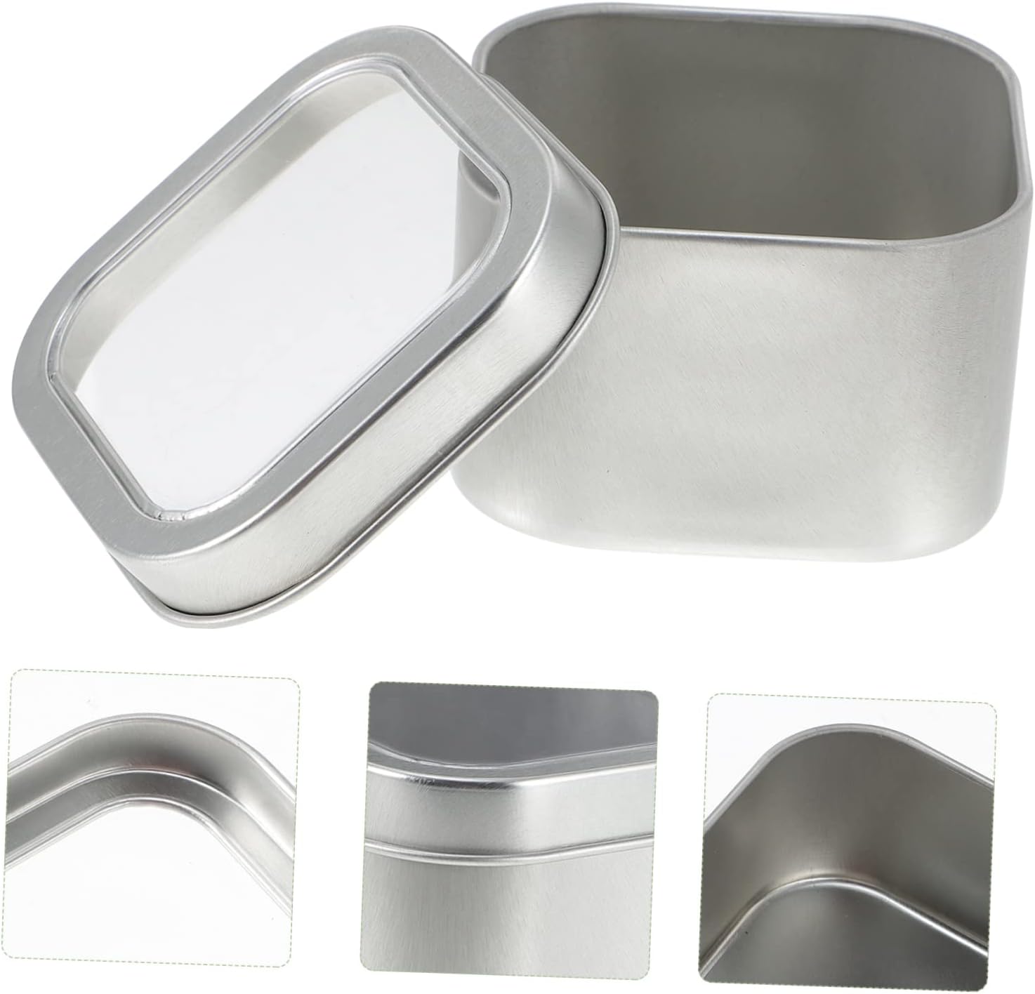AUTSUPPL 15pcs Metal Storage Tin Containers Square Tin Jars Window Lids for Candle Making