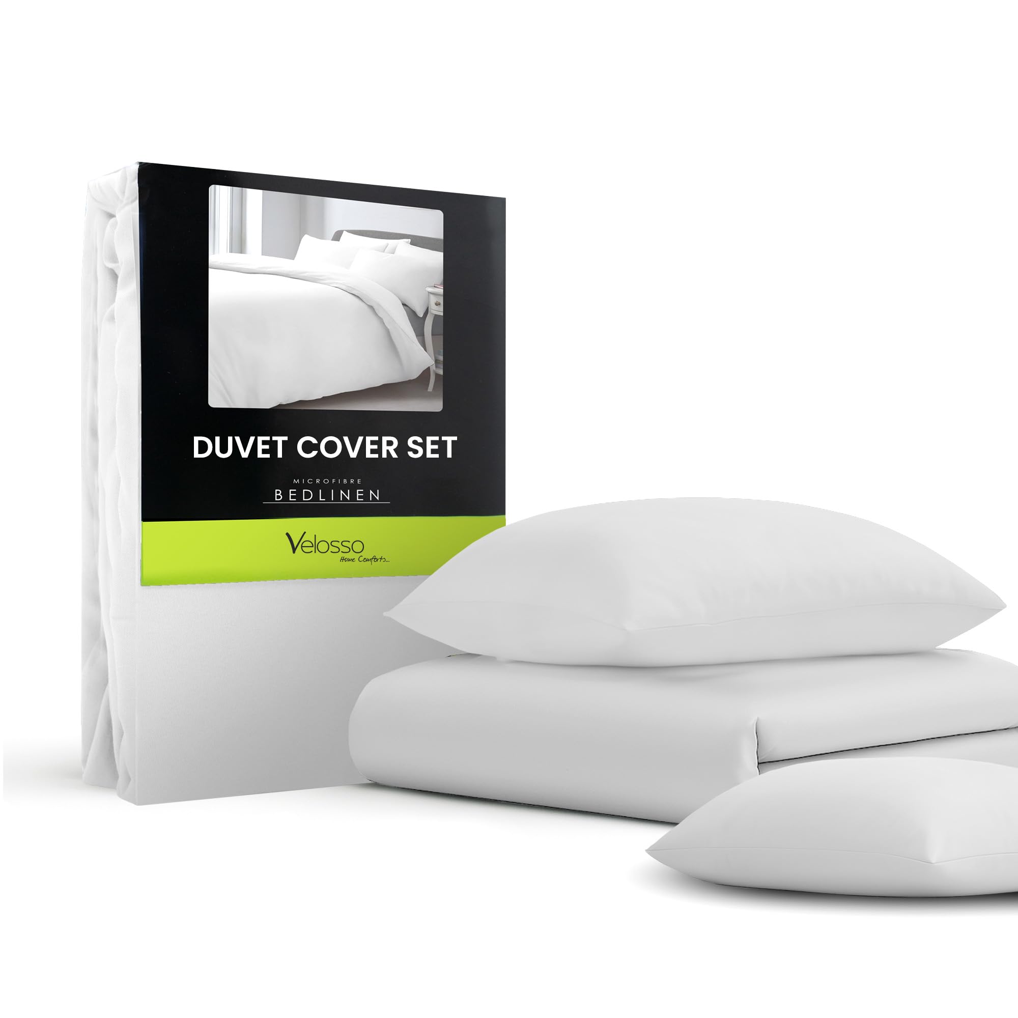 Velosso Plain Dye King Size Duvet Cover Set, Soft 3 Piece Bedding Set with 2 Pillowcases, Button Closure (White)