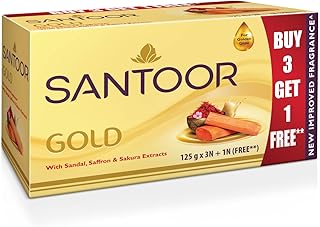 Gold Bathing Bar Soap with Kashmiri Saffron, Sandal & Sakura Extracts for Soft & Younger-Looking Skin| Gentle & Rich Lathering Formula with Refreshing Fragrance| For All Skin Types (125g, Pack of 4)