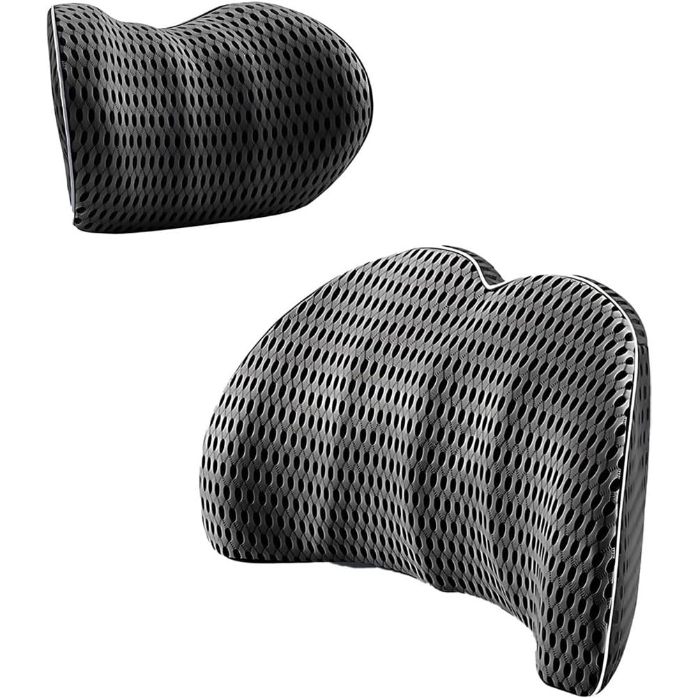 Cojin Lumbar Coche y Reposacabezas para Jogger Extreme/Lodgy 2000-2024, Duradero Cómodo CojíN De Soporte Y Kit Almohada Cuello Alivia El Dolor Espalda,A/Dark Gray