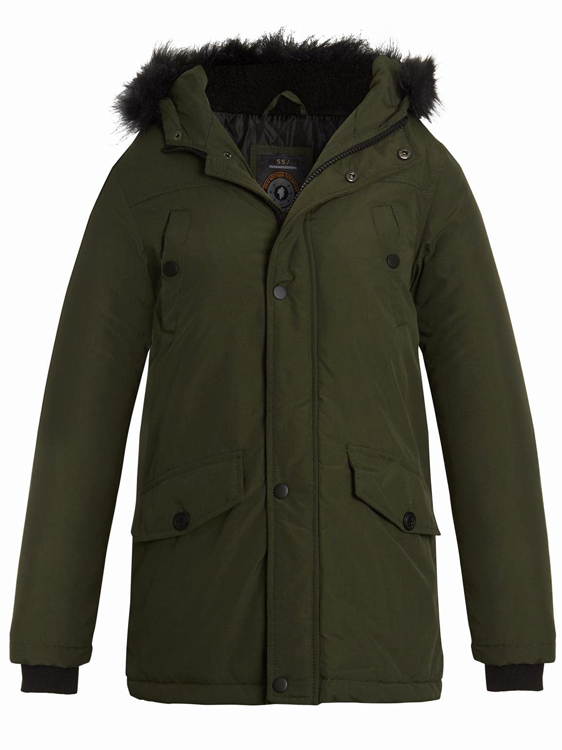 SS7 Boys Parka Winter Coat, Ages 7 to 13 Years Khaki