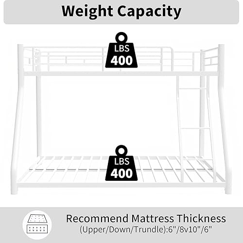 Miniatura 4 de Litera individual sobre matrimonial, litera de metal, camas de tamaño individual sobre matrimonial con barandilla de protección resistente y