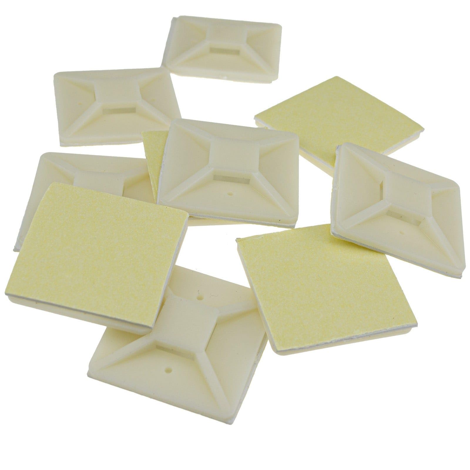 Kenable Cable Tie Base 40mm X 40mm Self Adhesive Natural Large White (10 Pack)