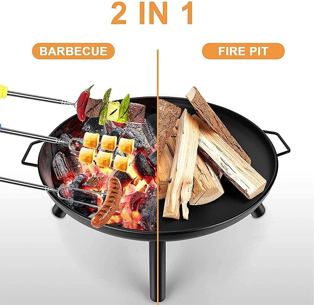 Cuenco de Fuego de 24 Inch con Asas, Cuencos de Fuego para Calefacción/Barbacoa para Acampar, Picnic, Hoguera, Patio, Jardín, Playas