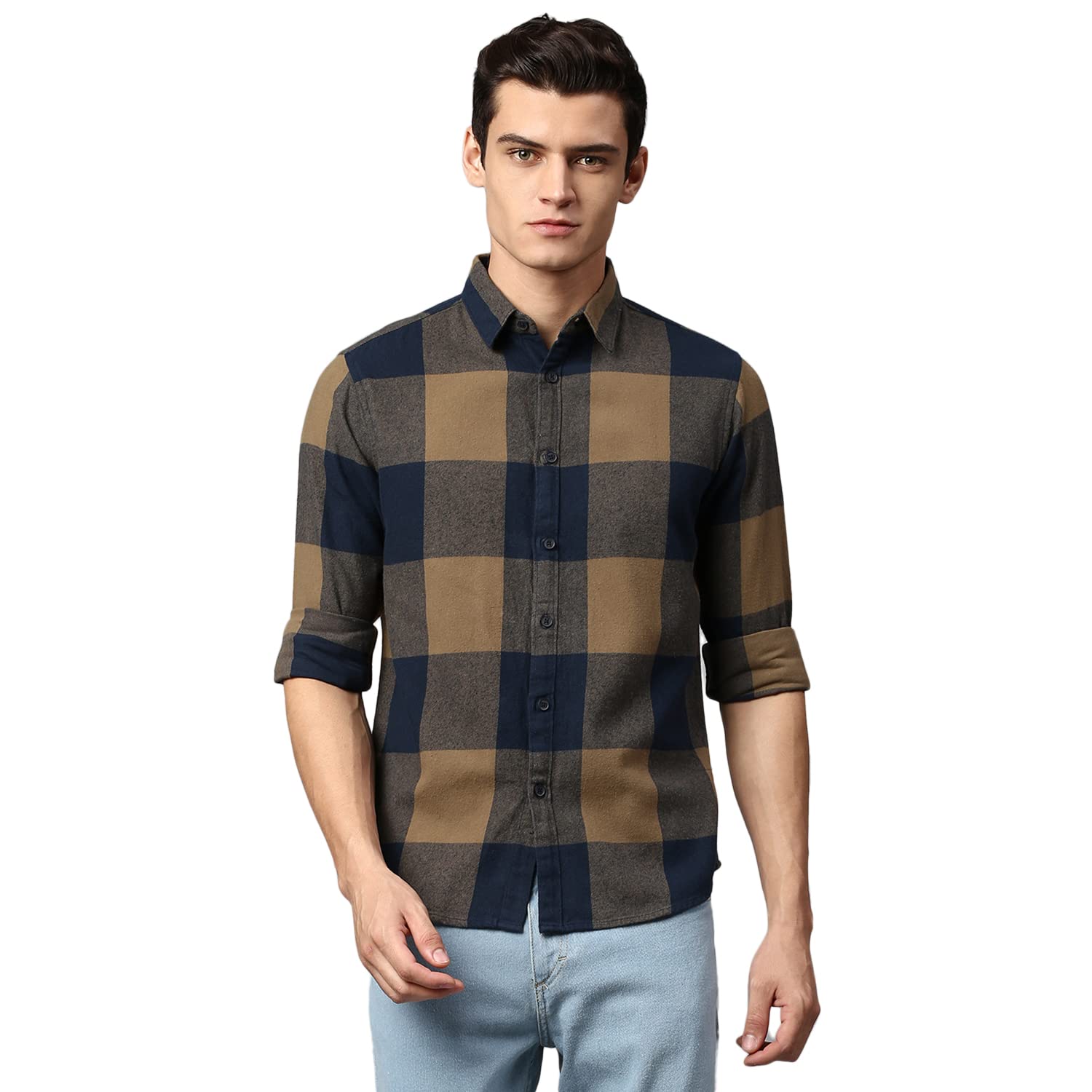 Dennis LingoMen's Green Slim Fit Cotton Casual Shirt