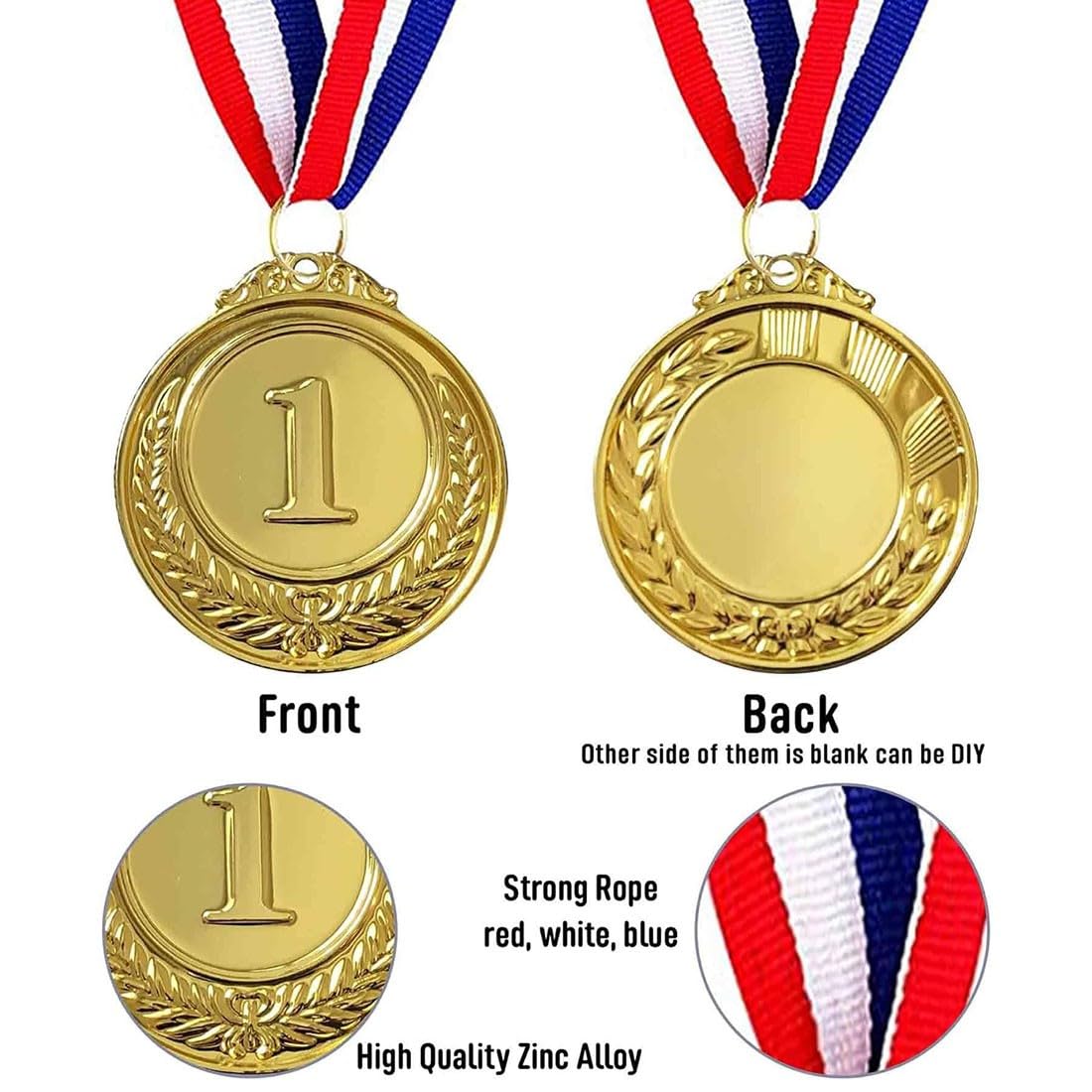 6 Pezzi Medaglie Premiazioni Metallo, Medaglia Oro Argento Bronzo con Nastro, Medaglie Vincenti per Collo per Gare Stile Olimpico, per Bambini Adulti Premi per la Giornata dello Sport
