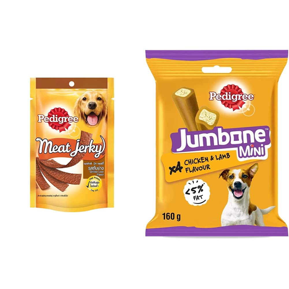 Pedigree Meat Jerky Treats for Adult Dogs, Grilled Liver Flavour, 80g Pouch&Pedigree Jumbone Mini Treats for Adult Dog, Chicken & Lamb Flavour, 4 Treats, 160g (B0BP58CJTR) Amazon Price History, Amazon Price Tracker
