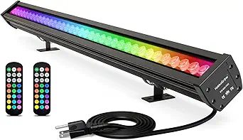 HakkaGrow LED Wall Washer Light with RF Remote, 144W Color Changing Linear Wall Light Bar, 120V Waterproof Dimmable RGBW Landscape Spotlights for Outdoor & Indoor