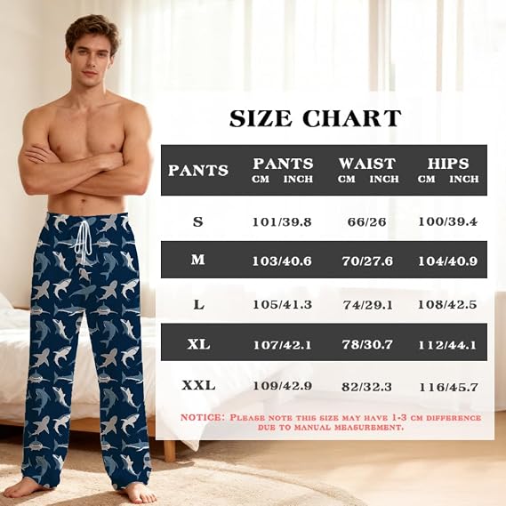 Pajama Pants Men Soft Funny Shark Print Pajamas Lightweight Lounge Pants Funny Sleepwear Pj Bottoms with Pockets