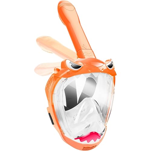 Zipoute Snorkel Full Face Snorkel Mask for Kids, Kids Snorkeling Set 180 Degree Panoramic View, Safe Anti-Leak Anti-Fog, Foldable Dry Top Snorkeling Gear for Kids Adult