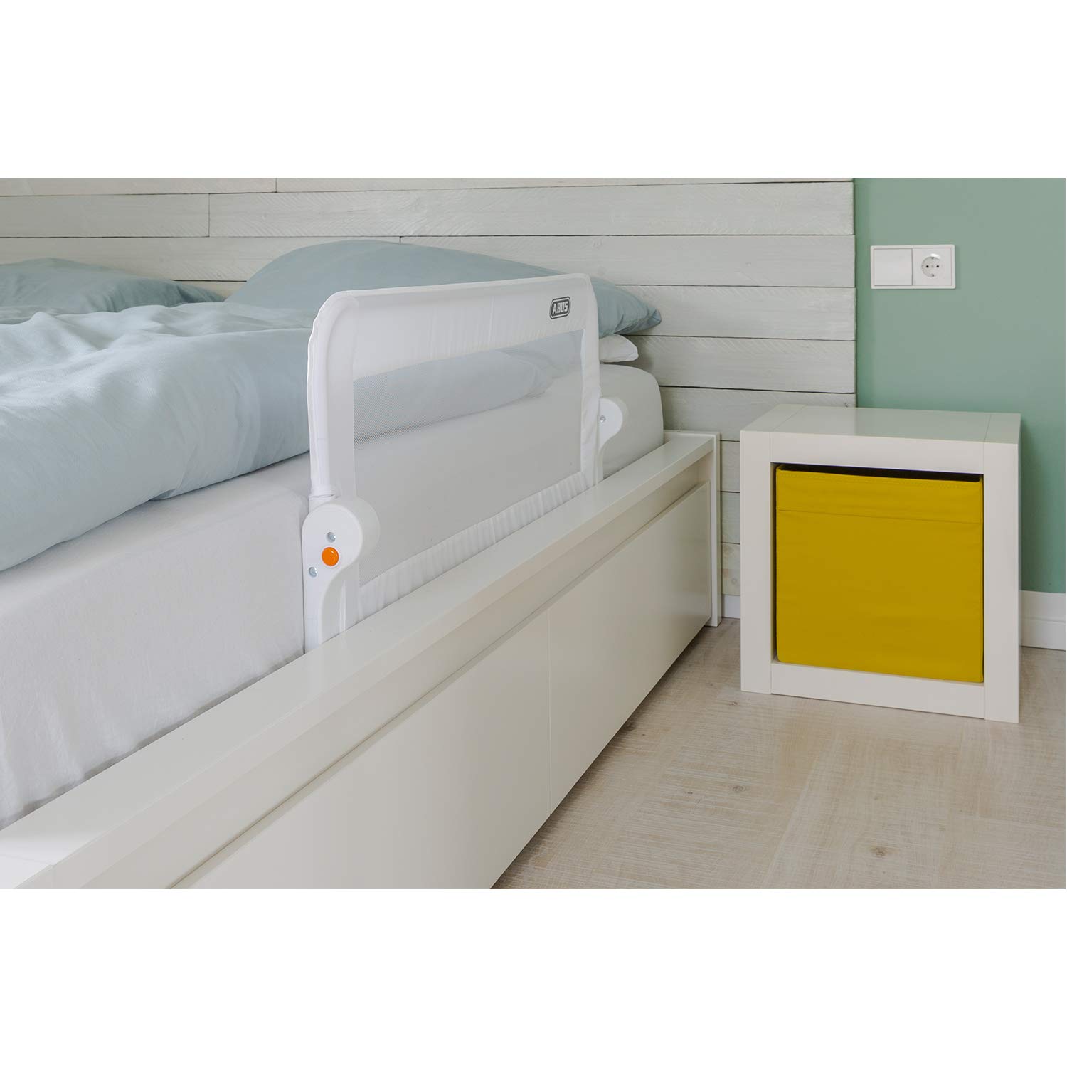 ABUS Sponda Letto Eric per Neonati e Bambini - Protezione Anticaduta per Letti Genitori, Lettini, Letti Familiari - Pieghevole per Viaggi - Sponda di Sicurezza 100 cm - Bianco
