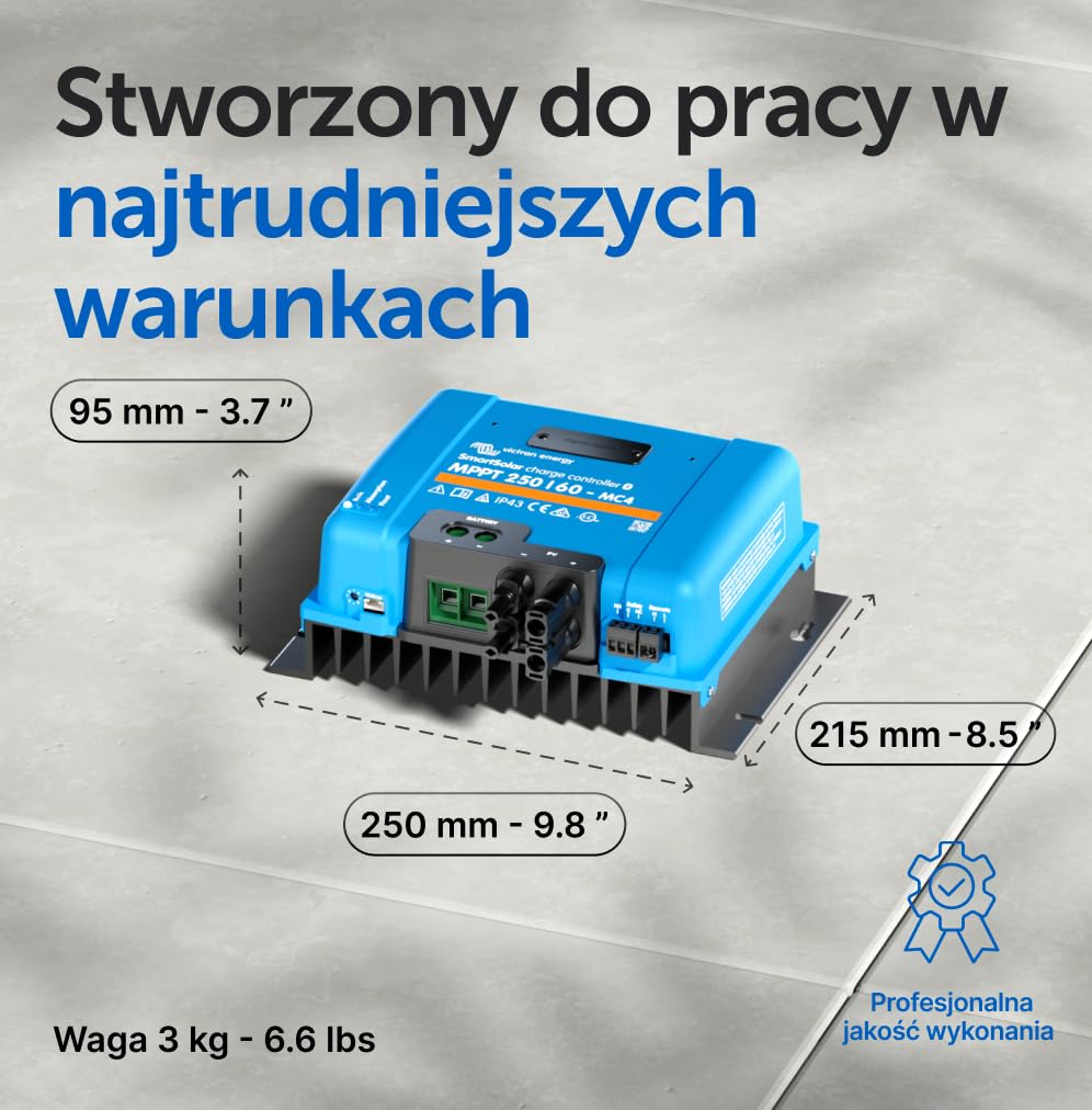 Victron Energy SmartSolar MPPT 250V 60 amp 12/24/36/48-Volt Kontroler Ładowania Słonecznego (Bluetooth) do MC4