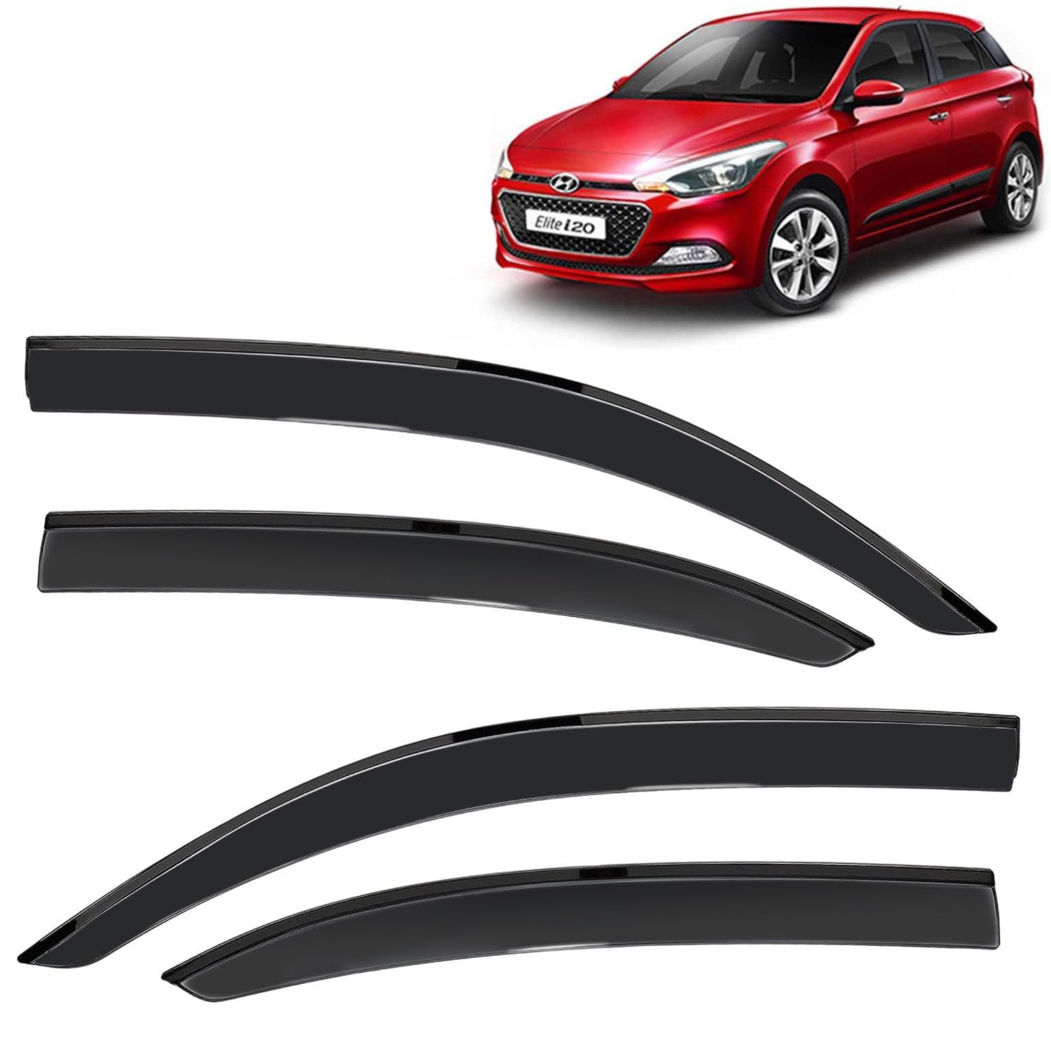 KINGSWAY Accessories Side Window Door Visor Only Compatible with Hyundai Elite i20 Year 2014 to 2017 All Model, Premium Range Unbreakable Car Rain Guard Side Rear Wind Deflectors, Set of 4 Pcs