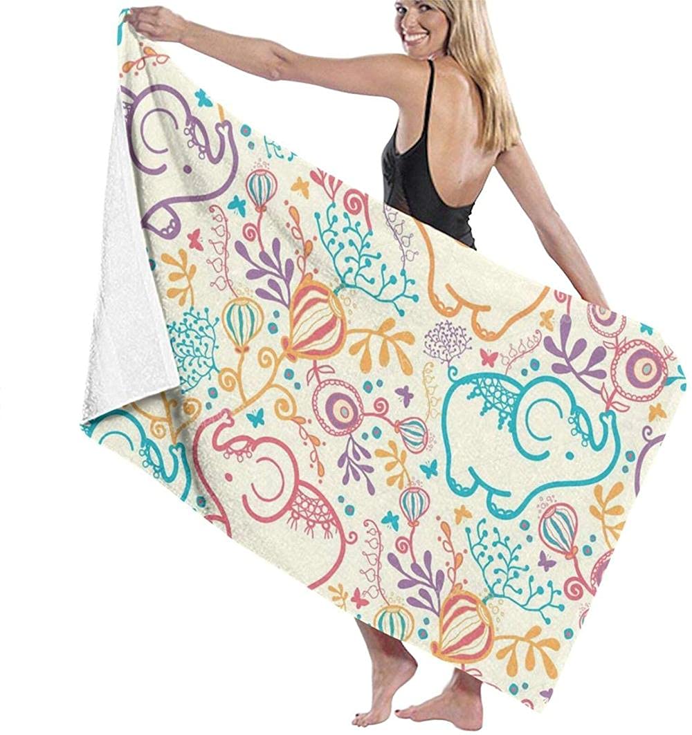 Toalla de Playa Grande 80x130cm,Elefante,Toalla Microfibra,Suave,Absorbente Viaje Toallas de Mano de Hombres,Niños,Natación,Playa,Camping