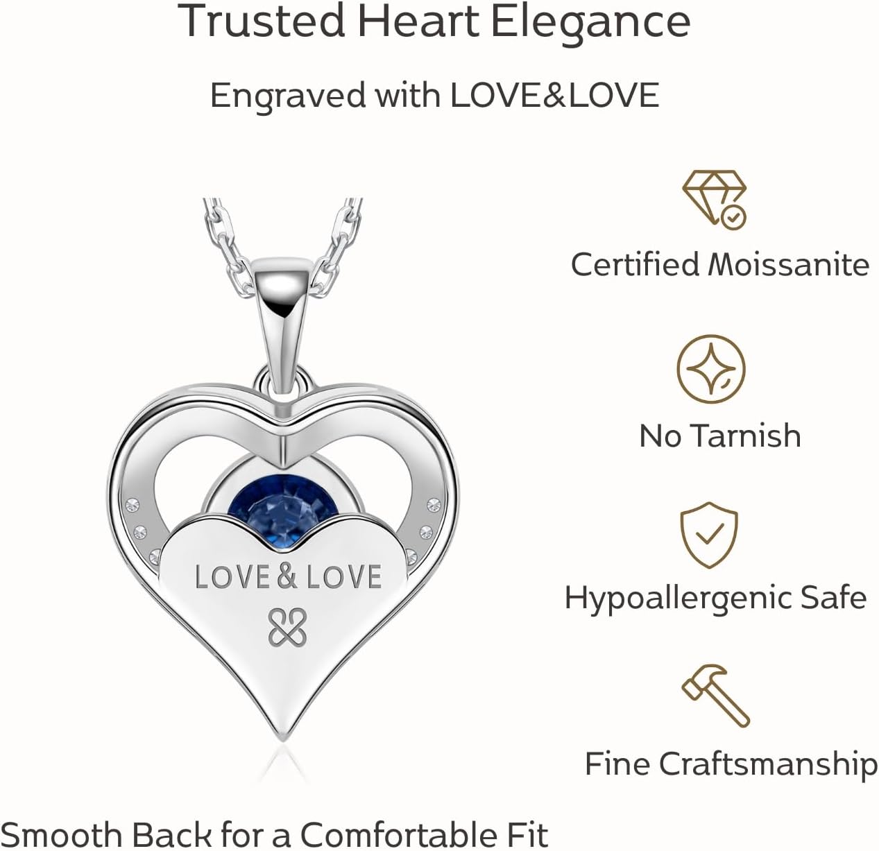 LOVE&LOVE Moissanite Heart Necklace for Women, 1CT / 2CT D Color VVS1 GRA Certified, 18K White Gold Plated 925 Sterling Silver, Engraved LOVE & LOVE, Romantic Jewelry Gift for Her - Image 5