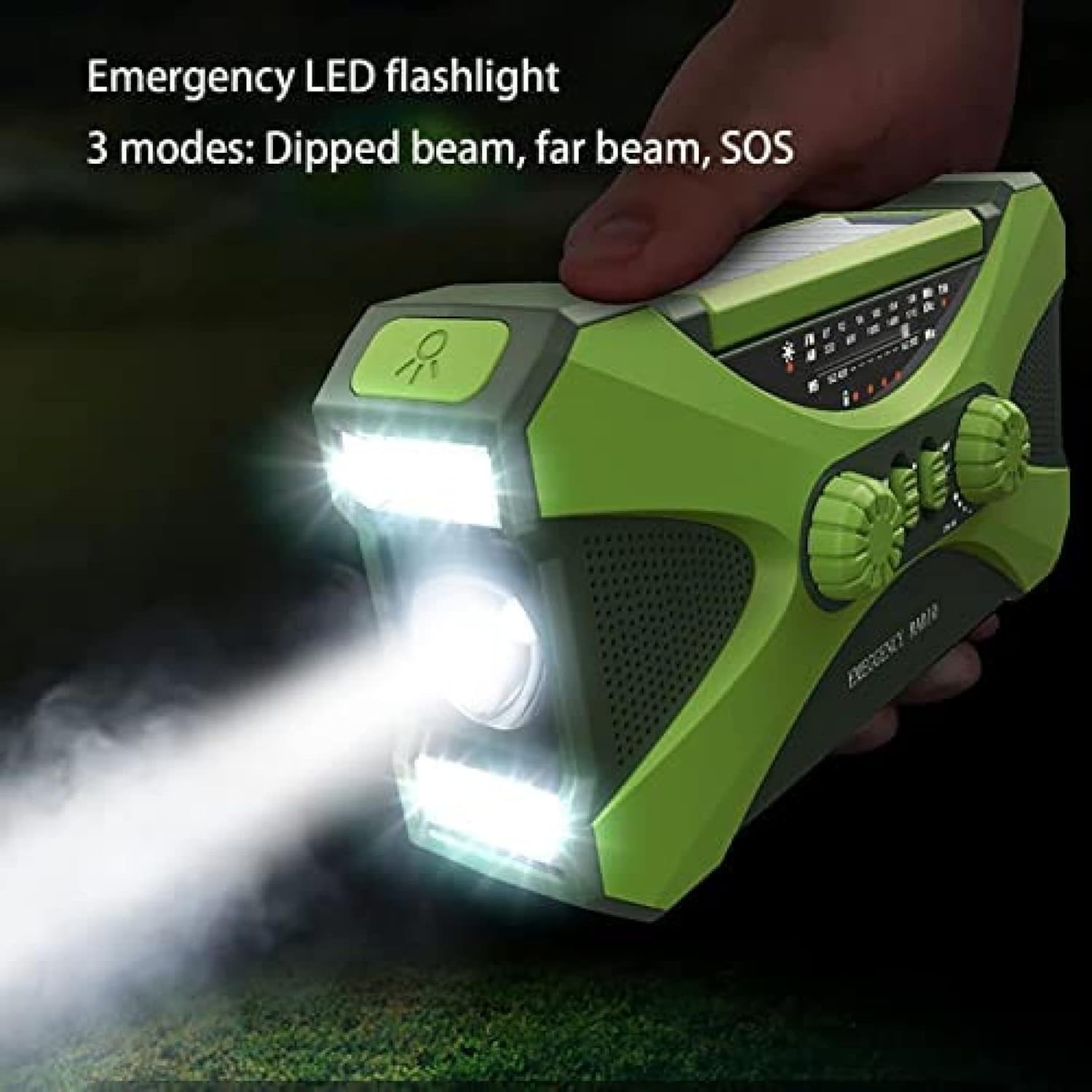 Radio A Carica Manuale di Emergenza Am FM Radio Portatile A Manovella Solare con Batteria Ricaricabile Torcia Luminosa Sensore di Movimento Lampada da Lettura Allarme SOS Jack per Cuffie, Green