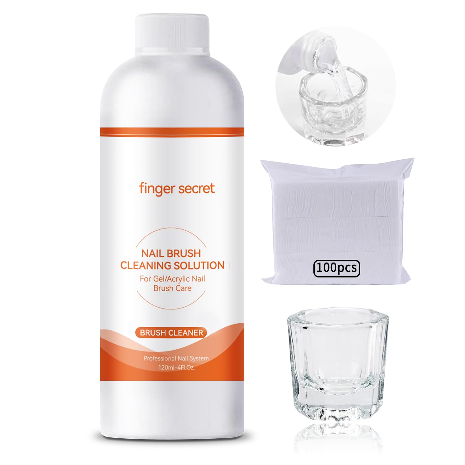 BEVINAS Nail Brush Cleaner & Restorer Nail Brush Clean Solution Quickly Clean Nail Brushes Gel Nail Brush Cleaner Kit with Glass Cup Nail Cleaning pads for DIY Salon at Home 4 Fl.Oz