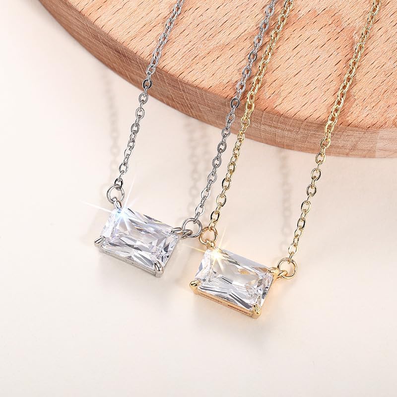 Gixaxak Gold Necklace for Women,Dainty Gold Pendant 14k Gold Plated Diamond Necklaces CZ Solitaire Choker Cubic Zirconia Pendant Necklace Sparkling Square Cut Crystal Center Stone Gold - Image 3