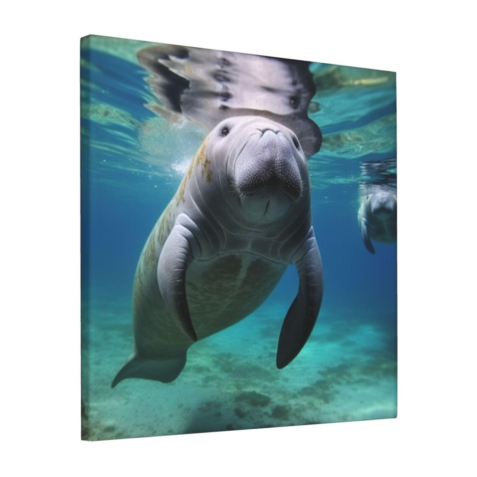 KLOPH Ocean Animal Manatee Canvas Wall Art for Living Room 12"x12" Modern Artwork Painting for Bathroom Hanging Canvas Prints Aesthetic Wallart for Bedroom Kitchen Office Wall Decor