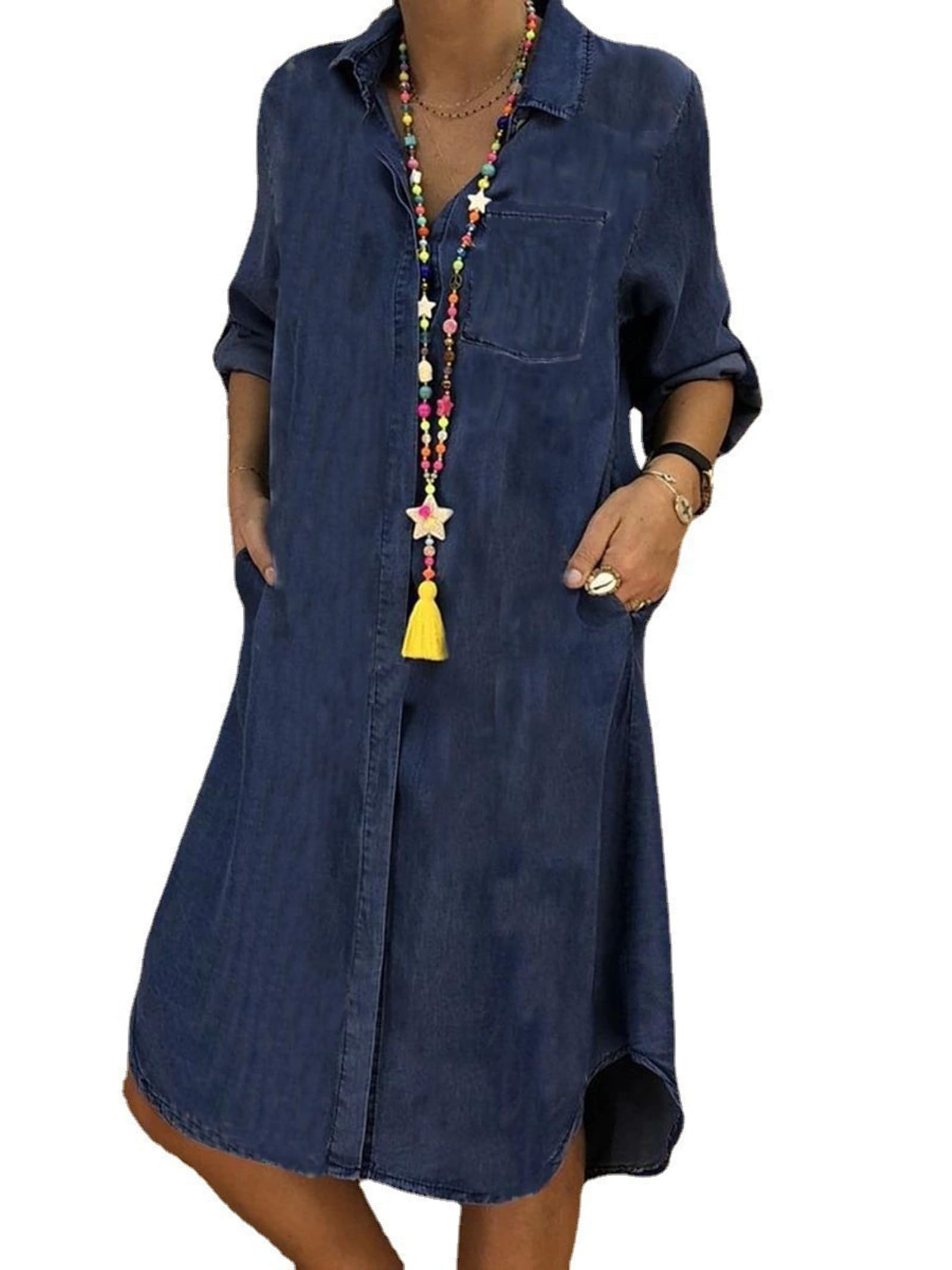 HESYSUAN Vestido súper elegante para verano, talla grande, 5XL, vestido de mezclilla para mujer, vestido de playa casual sólido, dobladillo irregular, vestido casual suelto