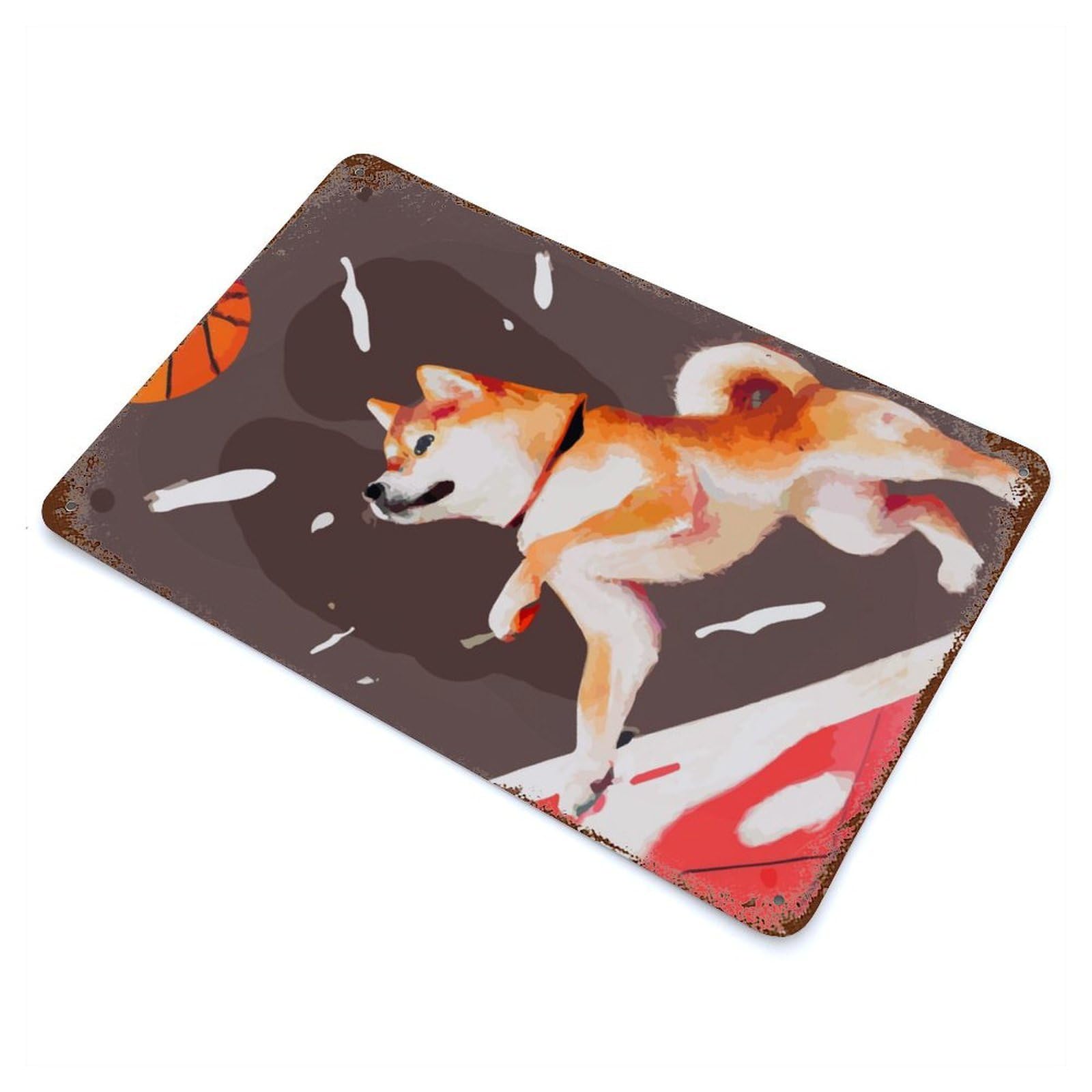 Dog Basketball Decorative Tin Sign 11.8"x7.9", Retro Wall Decor for Living Room, Hallway And Home Decor