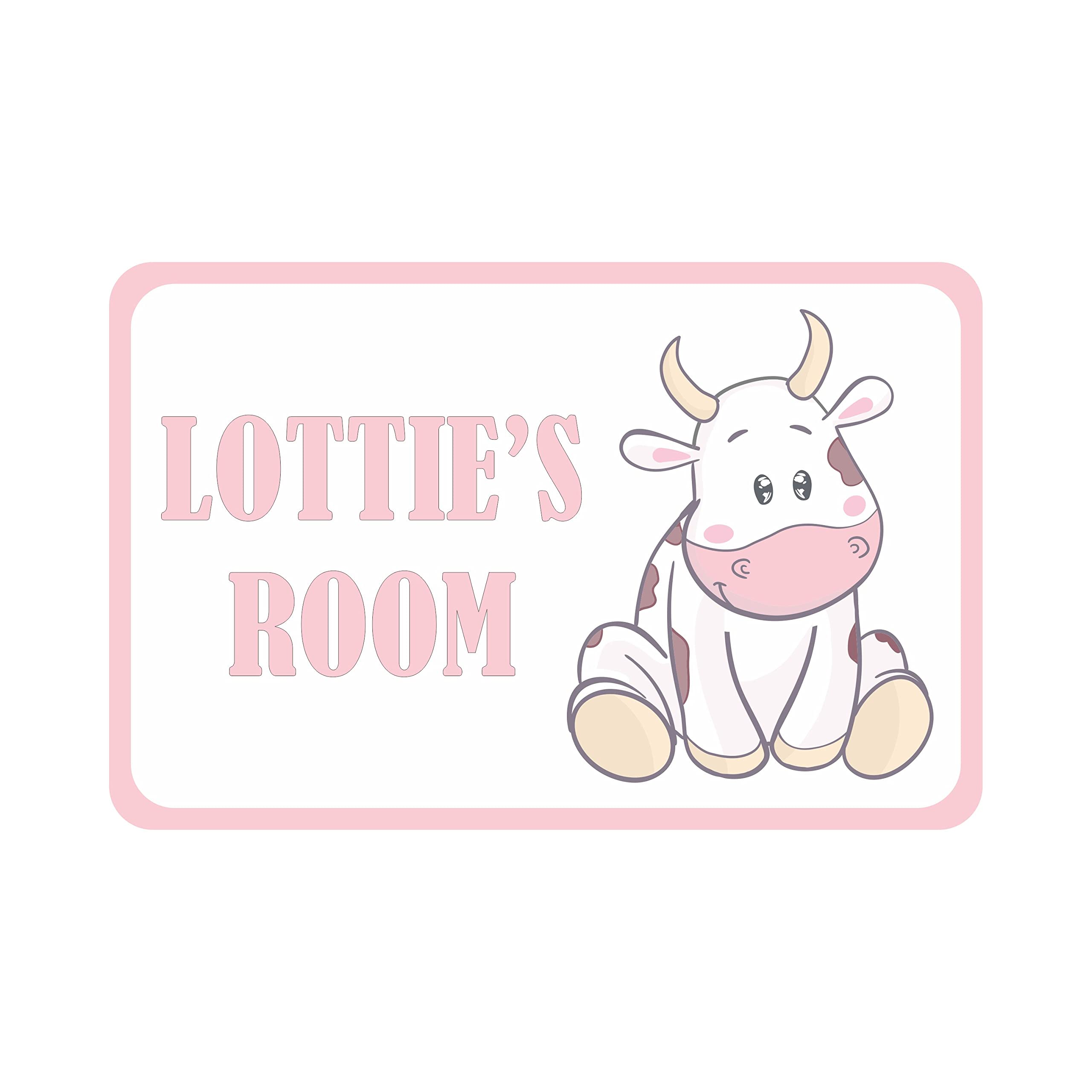 Precision Designs Girls Multicoloured Cute Cow Kids Bedroom Door Sign Personalised For You - Any Name! Door Plaque,/Boys,Nursery,Decor,Kids Room,Animals