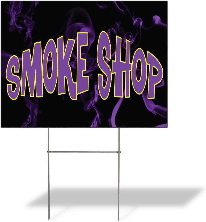 Fastasticdeals Weatherproof Yard Sign Smoke Shop Outdoor Advertising Printing G Black Lawn Garden General Business Banners 18x12 Inches 2 Sides Print
