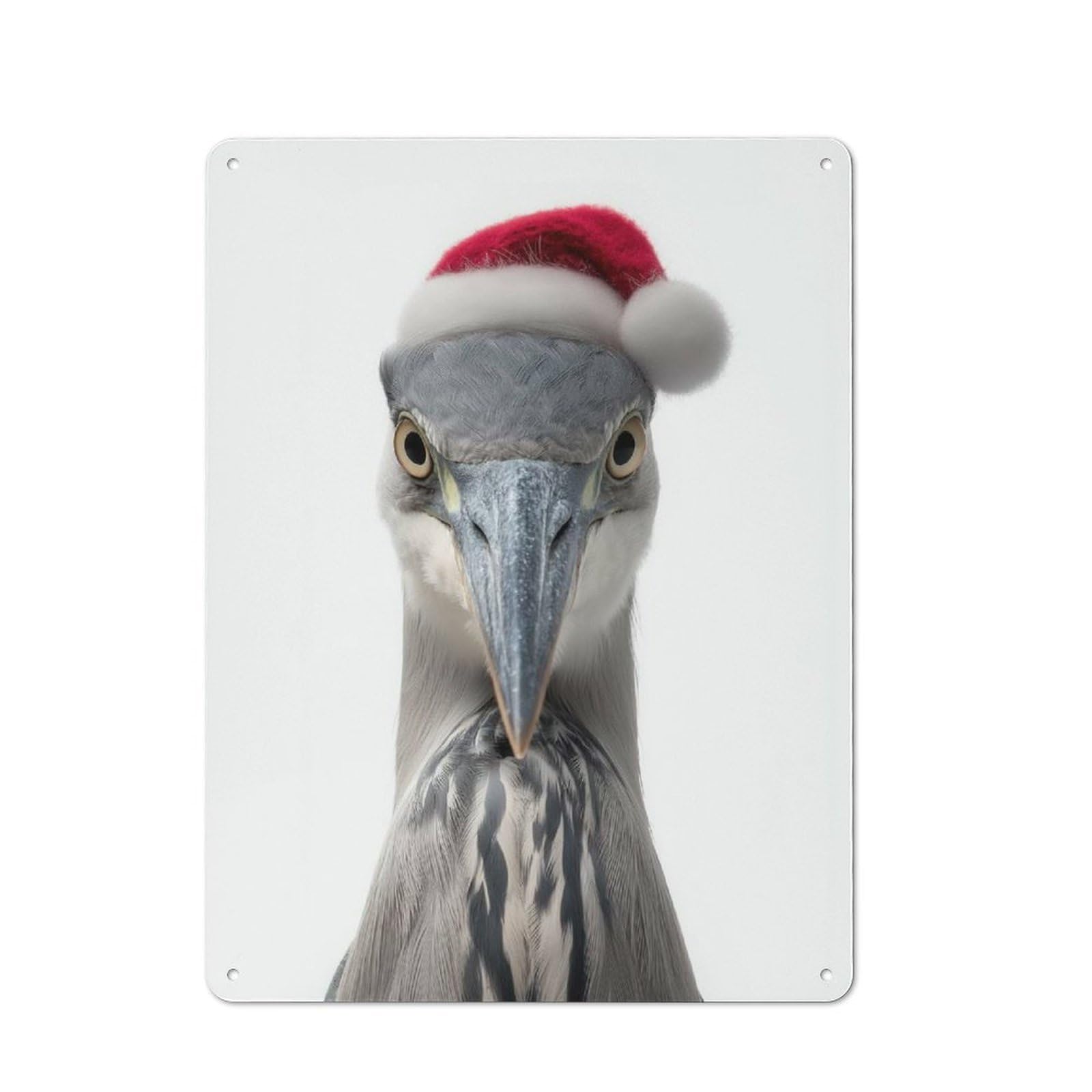 Heron with Santa Hat Classic Metal Wall Decor 40x30cm, Metal Wall Plaque for Office, Study, Studio Or Hallway