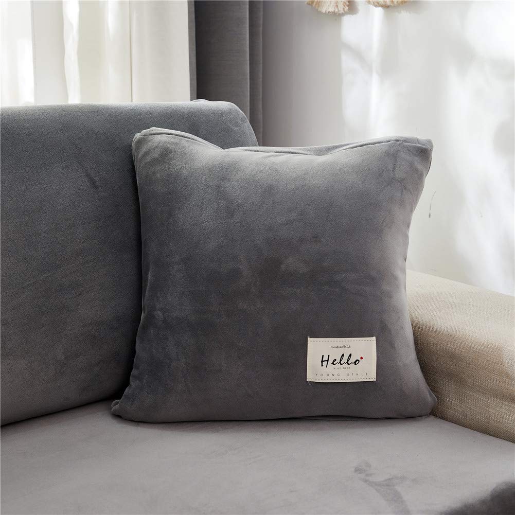 SYLC Sofa Seat Cushion Covers Velvet, Sofa Cushion Slipcovers Replacement, Couch Cushion Covers Thick Stretch for Individual Cushions (Gray,Zip-Pillowcase)