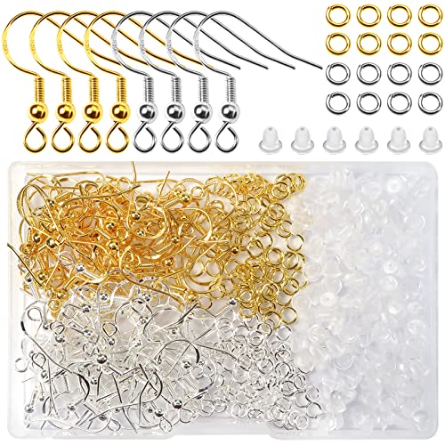 TOAOB 400pcs Crochets de Boucle D'oreille en Argent Or 925 Plaqué 18mm et 4mm Ouvrir Anneaux De Sauter et Dos Fermoirs en Plastique Transparent Apprêt Pour...