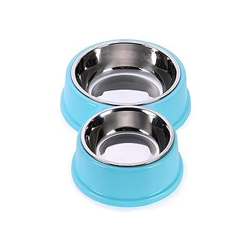 Emily Pets Pet Double Dog Cat Bowl Feeder, Premium Stainless Steel Dog Bowls Cat Bowls for Food Treat Pet Dog Bowls for Puppy | Small Medium | Dogs Cats and Pets|Large |Blue